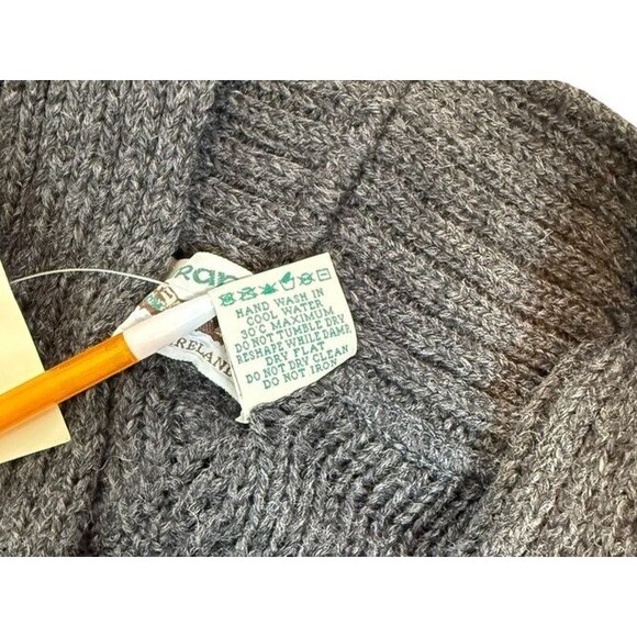 Aran Crafts Sweater Mens Size XXL Gray Merino Wool Cardigan Shawl Collar Cable - Picture 6 of 8